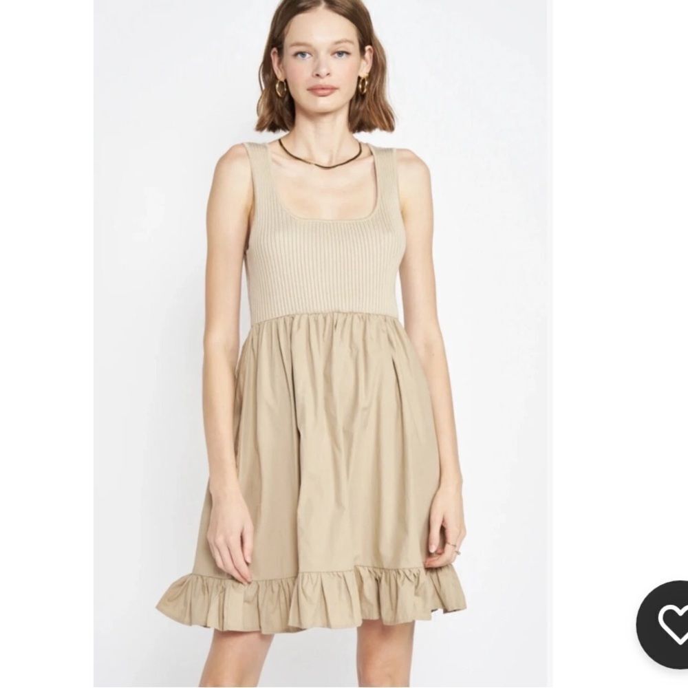 En Saison Beige Ruffle Hem Mini Dress